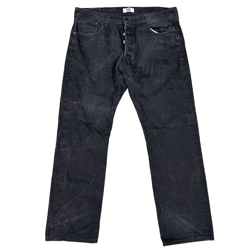 Levis 501 Mens Size 40x32 Black Denim Jeans Button Fly Straight Leg Mid‎ Rise